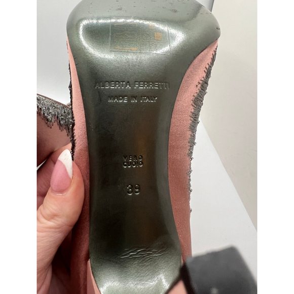 Limited Edition Alberta Ferretti Pink & Gray Embellished Heels Size 8.5 - Picture 6 of 7